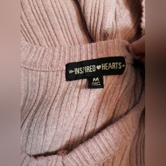 Inspired Hearts pink cold shoulder ruched sleeve sweater - Picture 6 of 6